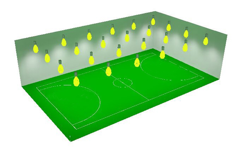 Beleuchtungsanordnung für das Indoor-Futsal-Feld